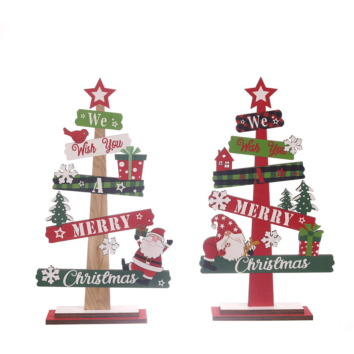 Decoratiune de Craciun din Lemn, pentru Masa, Model Bradut, Scris We Wish You A Merry Christmas, 21.5x12.2x4 cm, Multicolor