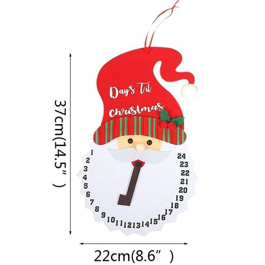 Decoratiune de Craciun Advent calendar, numara zilele pana la Craciun, model Mos Craciun, material poliester, 37 x 22 cm, rosu