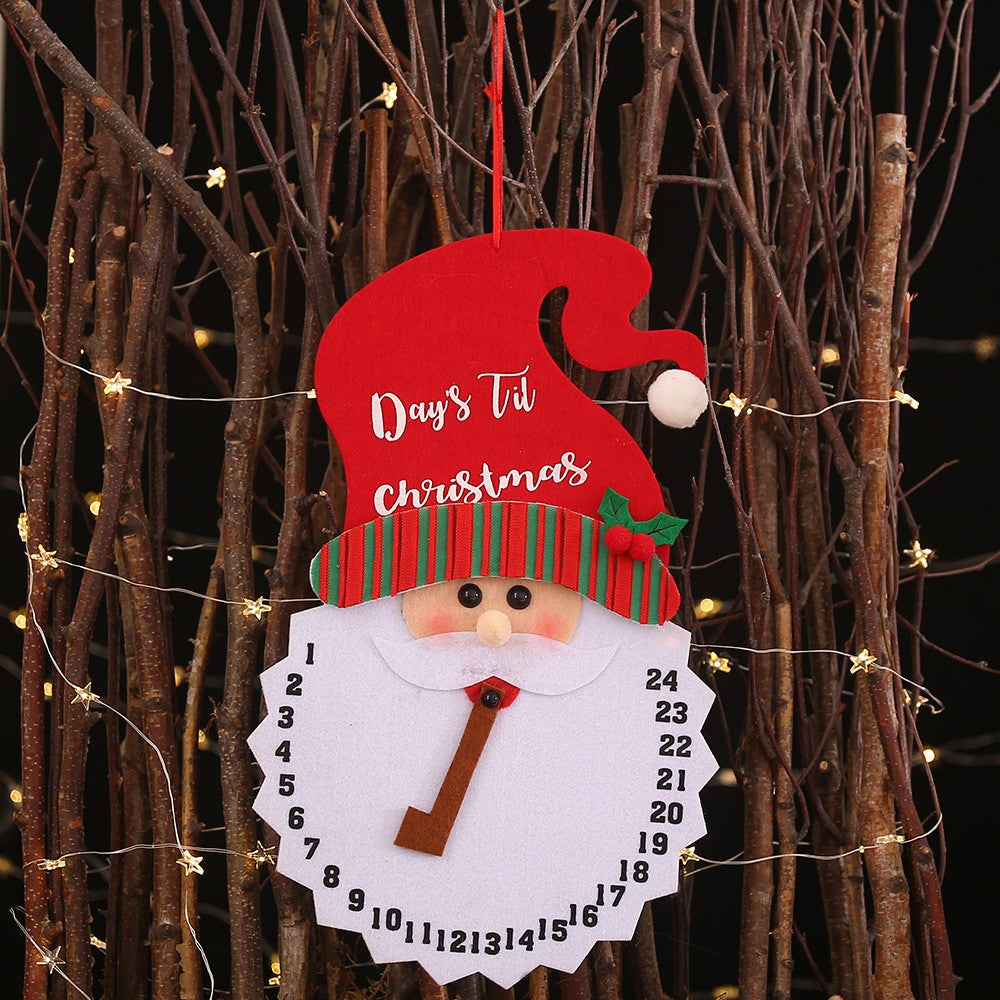 Decoratiune de Craciun Advent calendar, numara zilele pana la Craciun, model Mos Craciun, material poliester, 37 x 22 cm, rosu