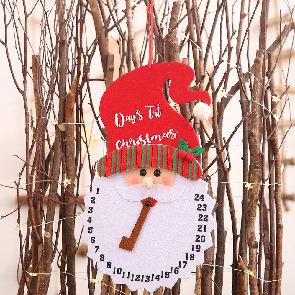 Decoratiune de Craciun Advent calendar, numara zilele pana la Craciun, model Mos Craciun, material poliester, 37 x 22 cm, rosu