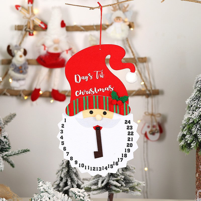 Decoratiune de Craciun Advent calendar, numara zilele pana la Craciun, model Mos Craciun, material poliester, 37 x 22 cm, rosu