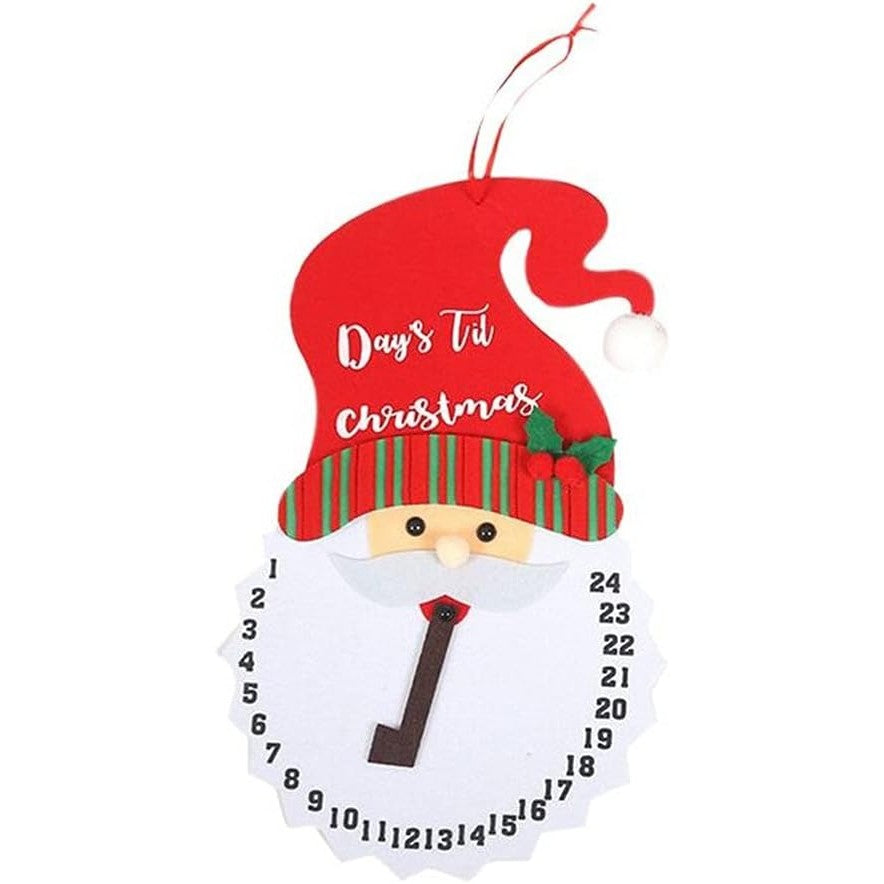 Decoratiune de Craciun Advent calendar, numara zilele pana la Craciun, model Mos Craciun, material poliester, 37 x 22 cm, rosu