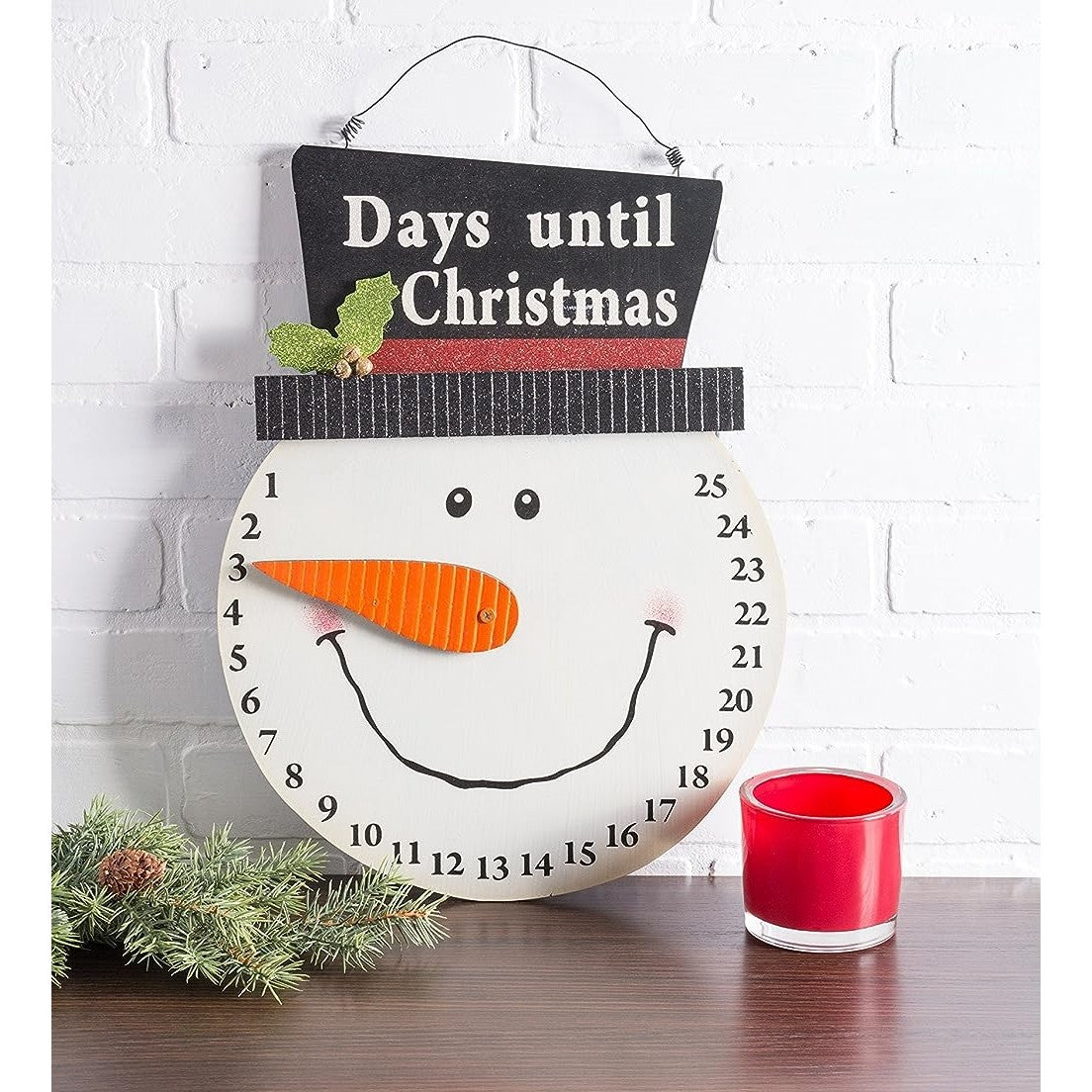 Decoratiune de Craciun Advent calendar, numara zilele pana la Craciun, model Om de Zapada, material poliester, 17 x 13 cm, alb