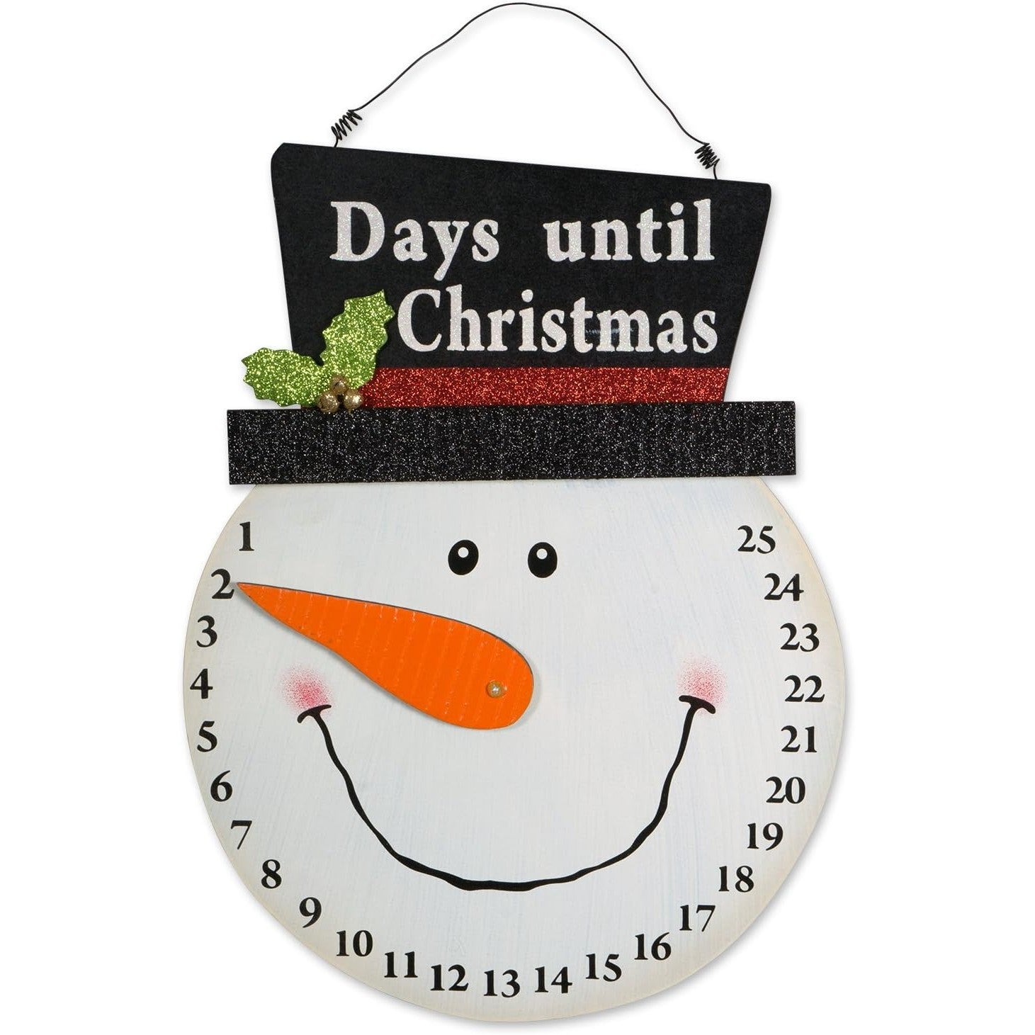Decoratiune de Craciun Advent calendar, numara zilele pana la Craciun, model Om de Zapada, material poliester, 17 x 13 cm, alb