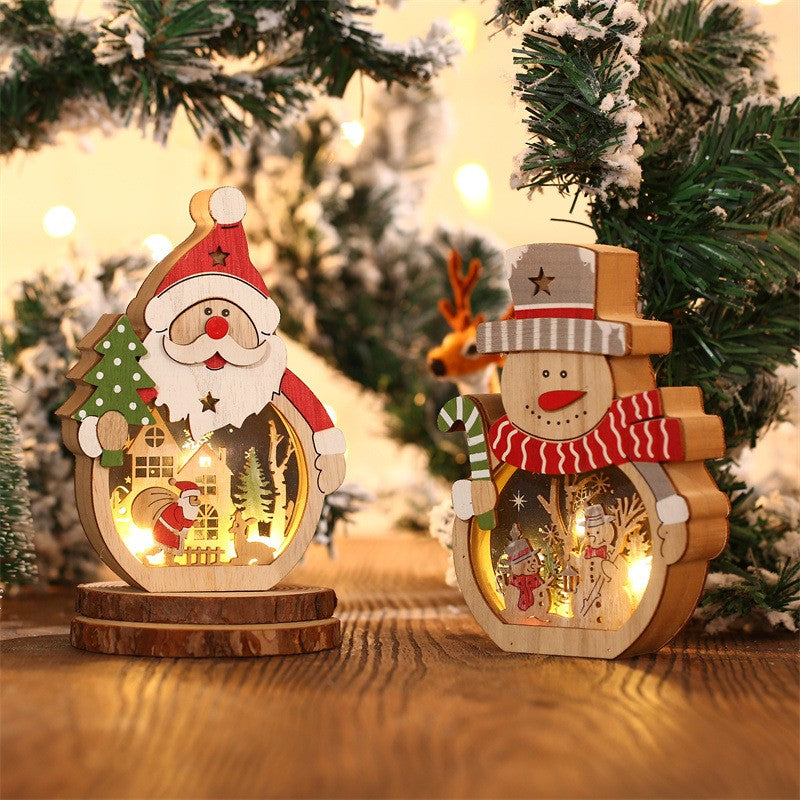 Decoratiune de Craciun, Flippy, cu Lumini LED, din Lemn, 16 x 10.5 x 3.5 cm, Model Om de Zapada, Multicolor