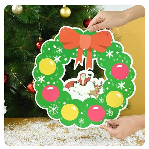 Decoratiune de Craciun, de Agatat, pentru Usa sau Perete, Sfoara Inclusa, 32 x 33 cm, din Hartie 350g, Model Coronita, Multicolor
