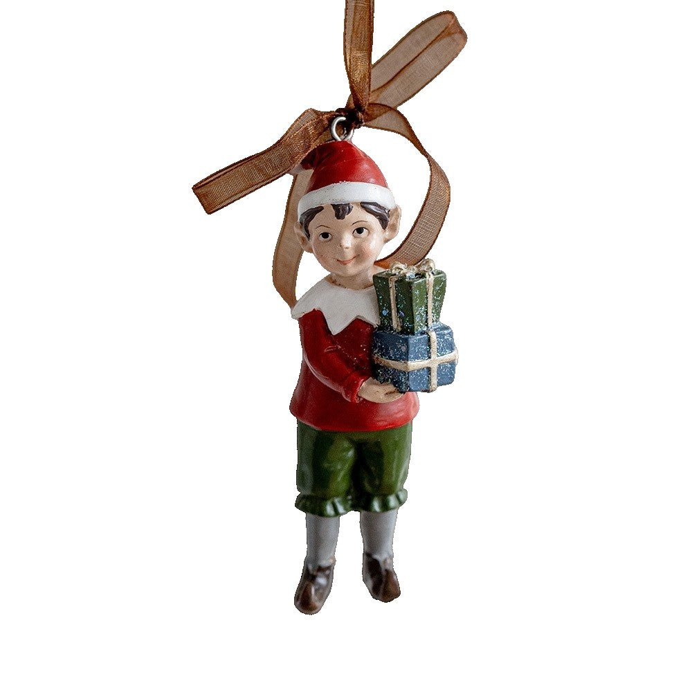 Decoratiune de Craciun, Flippy, pentru Brad, Model Elf cu Cadouri, 10 x 3 cm, din Rasina, Multicolor