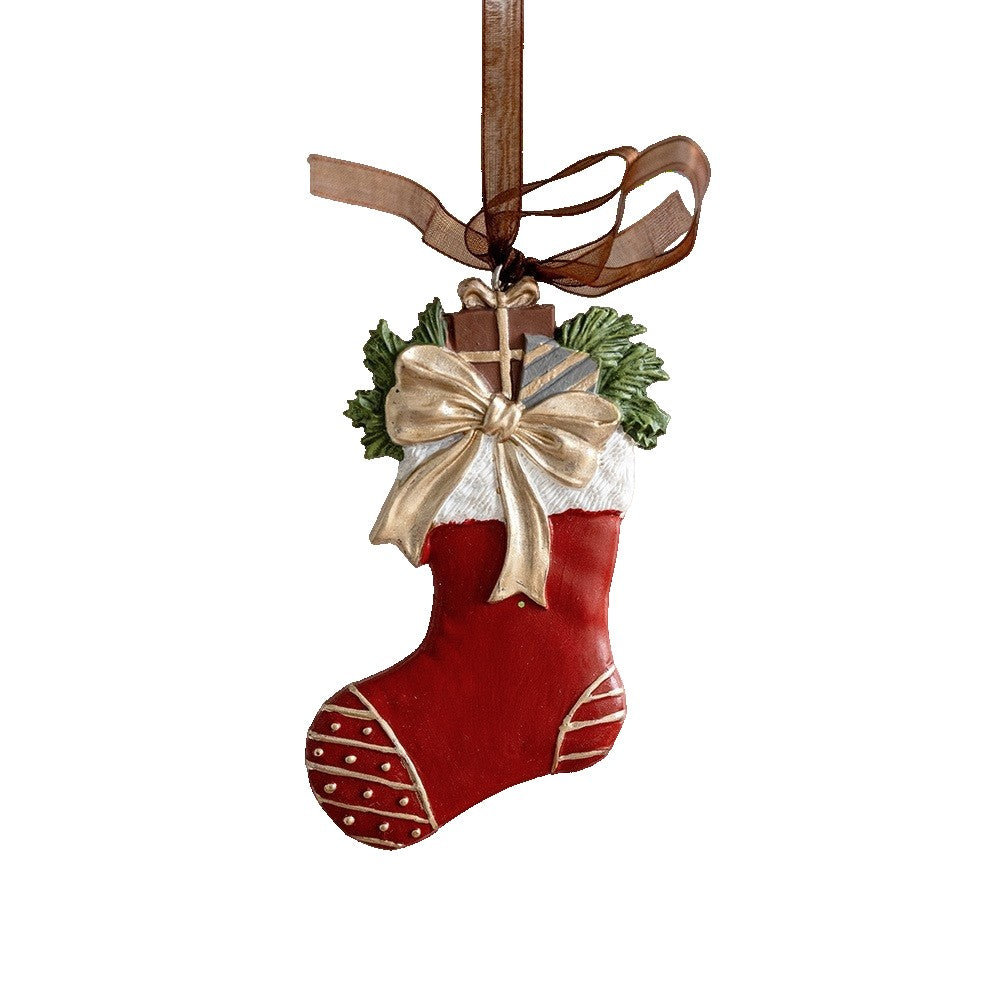 Decoratiune de Craciun, pentru Brad, Model Soseta, 10 x 6 cm, din Rasina, Multicolor