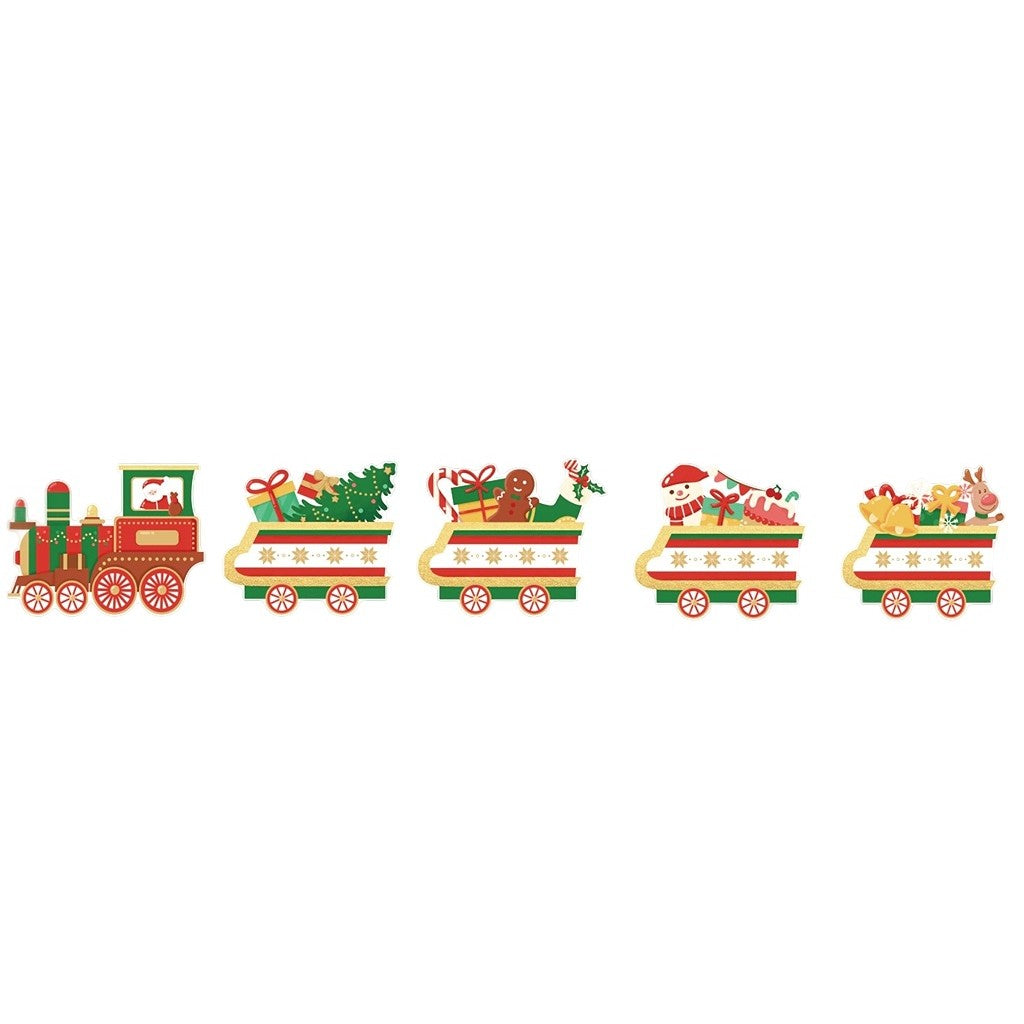 Decoratiune de Craciun, pentru Gradina, Tip Trenulet, 5 Figurine + Bete de Infipt in Pamant, din Plastic, Impermeabil, Model Tren cu Cadouri, Multicolor
