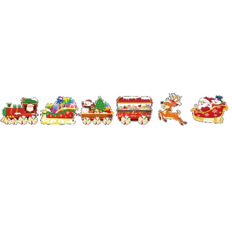 Decoratiune de Craciun, pentru Gradina, Tip Trenulet, 6 Figurine + Bete de Infipt in Pamant, din Plastic, Impermeabil, Model Mos Craciun in Tren si in Sanie, Multicolor