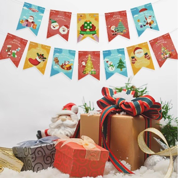 Decoratiune de Craciun, Tip Banner, 12 Piese, pentru Usa sau Perete, Multicolor, Sfoara Inclusa, Model B