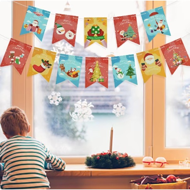 Decoratiune de Craciun, Tip Banner, 12 Piese, pentru Usa sau Perete, Multicolor, Sfoara Inclusa, Model B