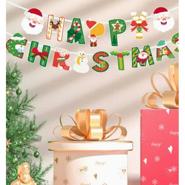 Decoratiune de Craciun, Tip Banner, 16 Piese, pentru Usa sau Perete, Multicolor, Sfoara Inclusa, Model C
