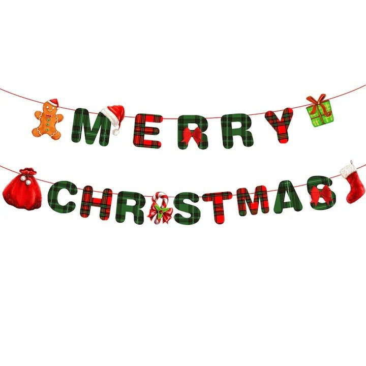 Decoratiune de Craciun, Tip Banner, pentru Usa sau Perete, Litere 12 x 13 cm, Multicolor, 18 Piese, Sfoara Inclusa, Merry Christmas
