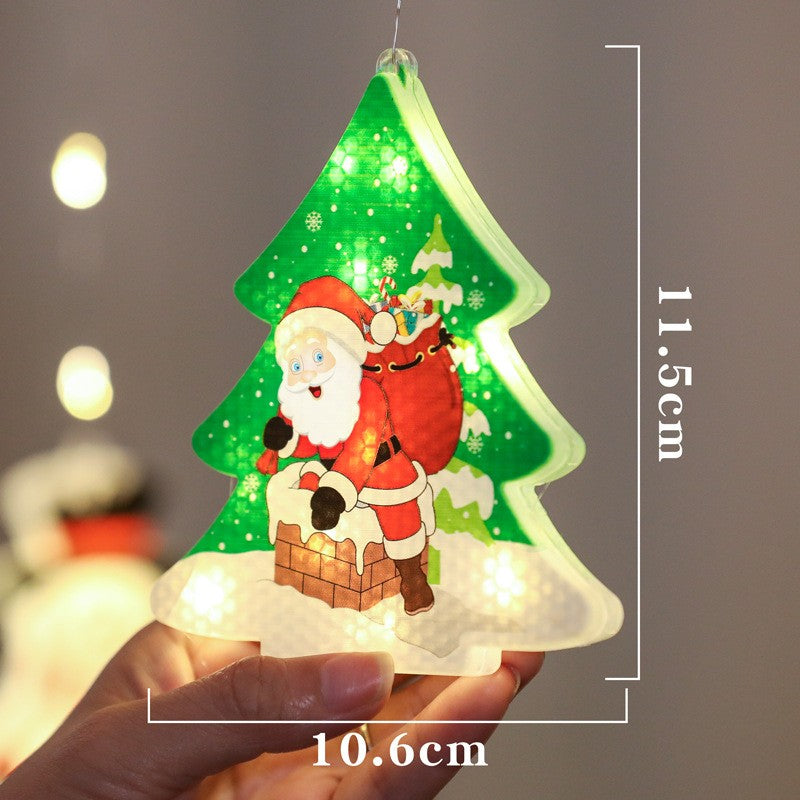 Decoratiune de Craciun Luminoasa in forma de Brad, 11.5 x 10.6 cm, Mos Craciun langa brad, cu agatatoare, Alb Cald