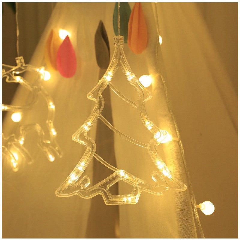 Decoratiune de Craciun Luminoasa in forma de Brad, 21x13 cm, cu Ventuza, Alb Cald