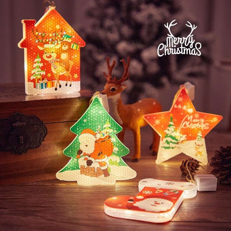 Decoratiune de Craciun Luminoasa in forma de casa, 11.5 x 9.7 cm, cu ren, cu agatatoare, Alb Cald