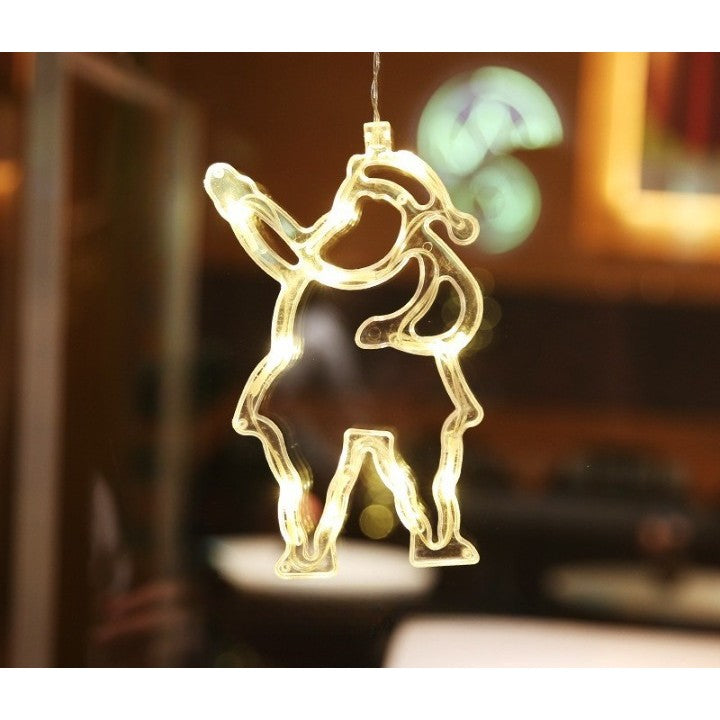 Decoratiune de Craciun Luminoasa in forma de Mos Craciun, 21x13 cm, cu Ventuza, Alb Cald