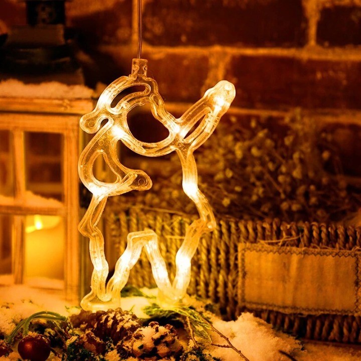 Decoratiune de Craciun Luminoasa in forma de Mos Craciun, 21x13 cm, cu Ventuza, Alb Cald