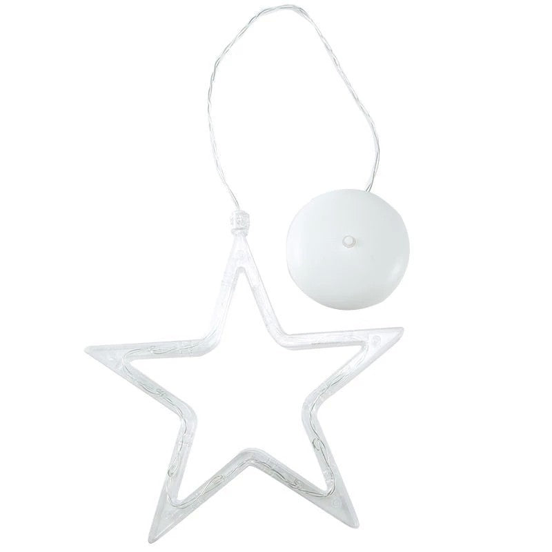 Decoratiune de Craciun Luminoasa in forma de Stea 19x18 cm, cu Ventuza, Alb Cald