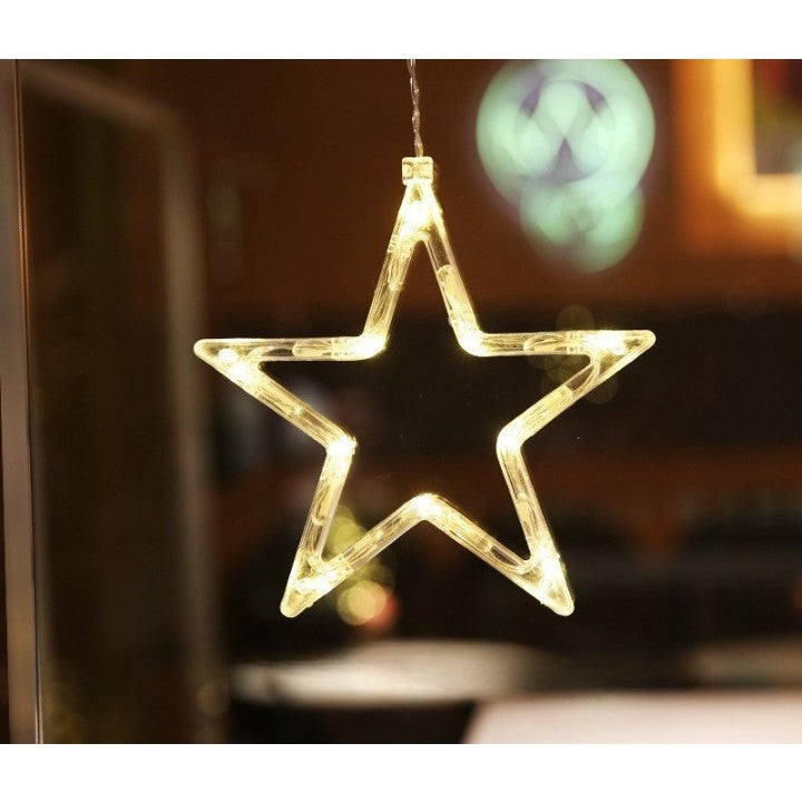 Decoratiune de Craciun Luminoasa in forma de Stea 19x18 cm, cu Ventuza, Alb Cald