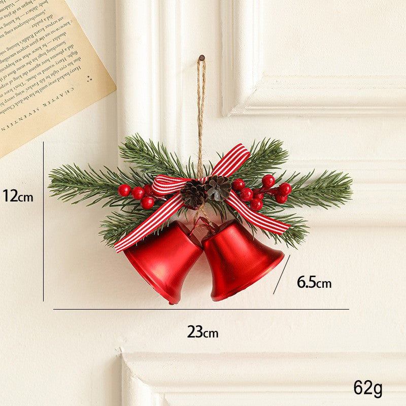 Decoratiune de Craciun pentru Brad, Model 2 Clopotei de Craciun cu Crenguta de Brad, Decoratiune pentru Interior de Craciun, Rosu lucios