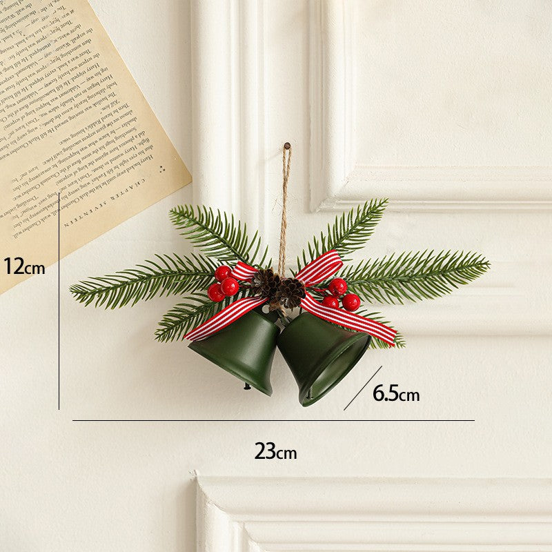 Decoratiune de Craciun pentru Brad, Model 2 Clopotei de Craciun cu Crenguta de Brad, Decoratiune pentru Interior de Craciun, Verde mat