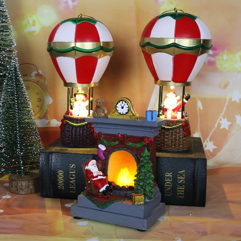 Decoratiune de Craciun tip Balon cu Aer Cald, Balon cu Om de Zapada, din Rasina, Model Balon cu Aer Cald si Om de Zapada Iluminare LED, 17 x 5 x 5 cm, Gri Rosu