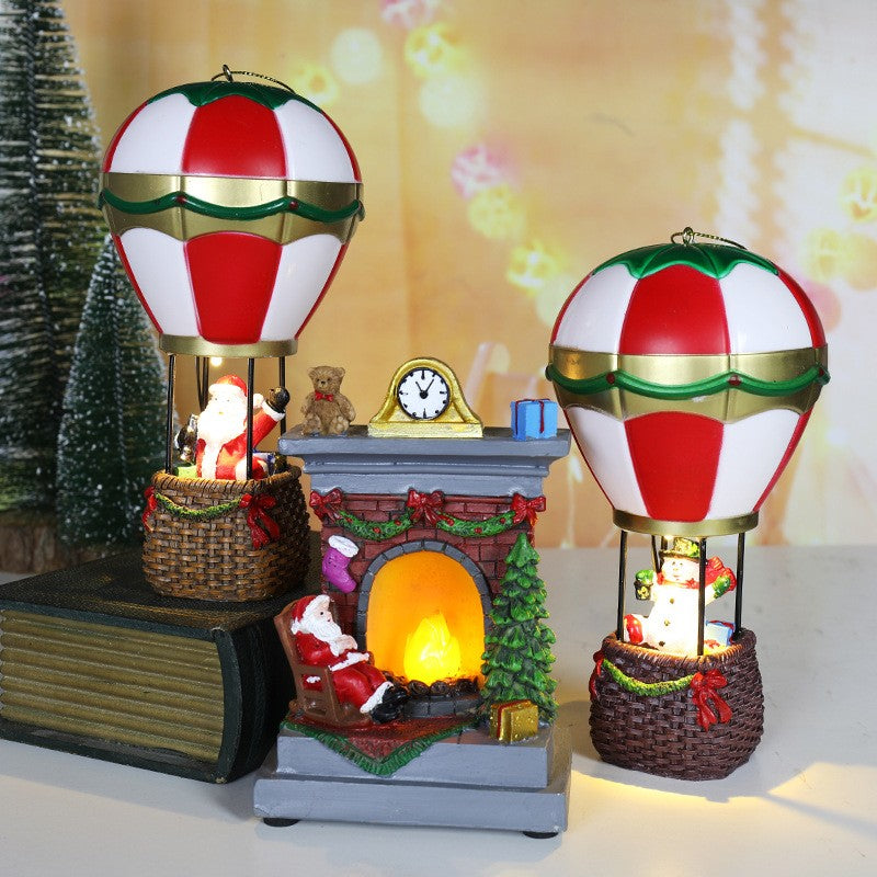 Decoratiune de Craciun tip Balon cu Aer Cald, Balon cu Om de Zapada, din Rasina, Model Balon cu Aer Cald si Om de Zapada Iluminare LED, 17 x 5 x 5 cm, Gri Rosu