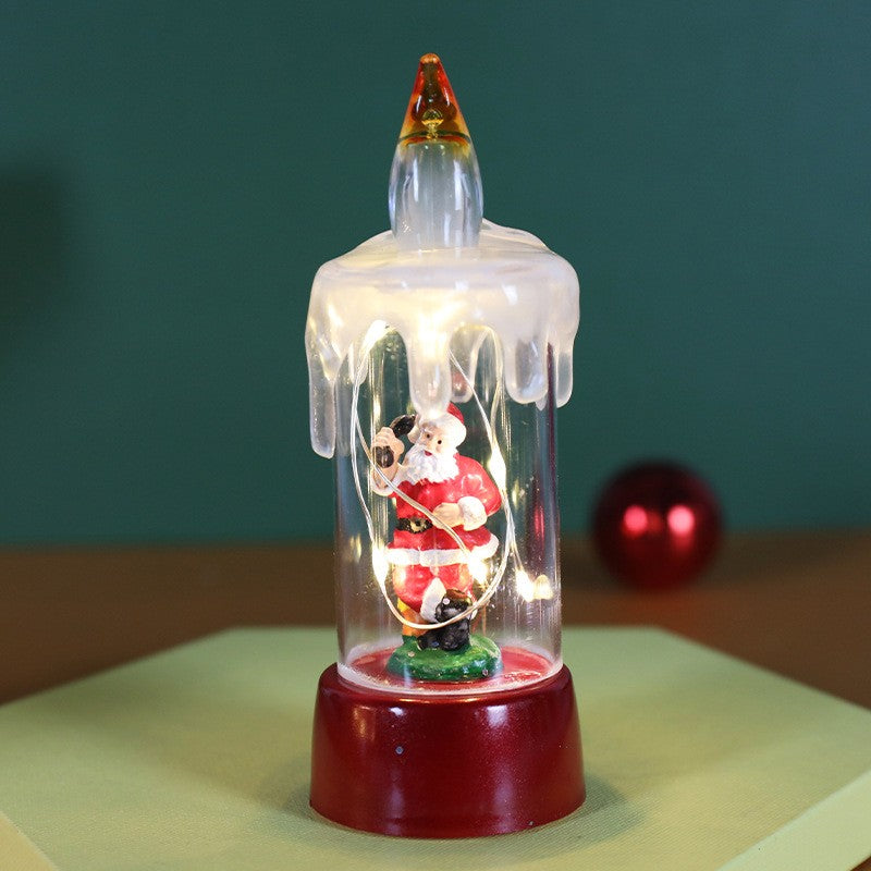 Decoratiune de Craciun tip Lumanare, Flippy, Lumanare de Cristal fara Fulgi de Zapada, Model Mos Craciun, Iluminare LED, 13 x 5 x 5 cm, Baza Rosie, Transparent
