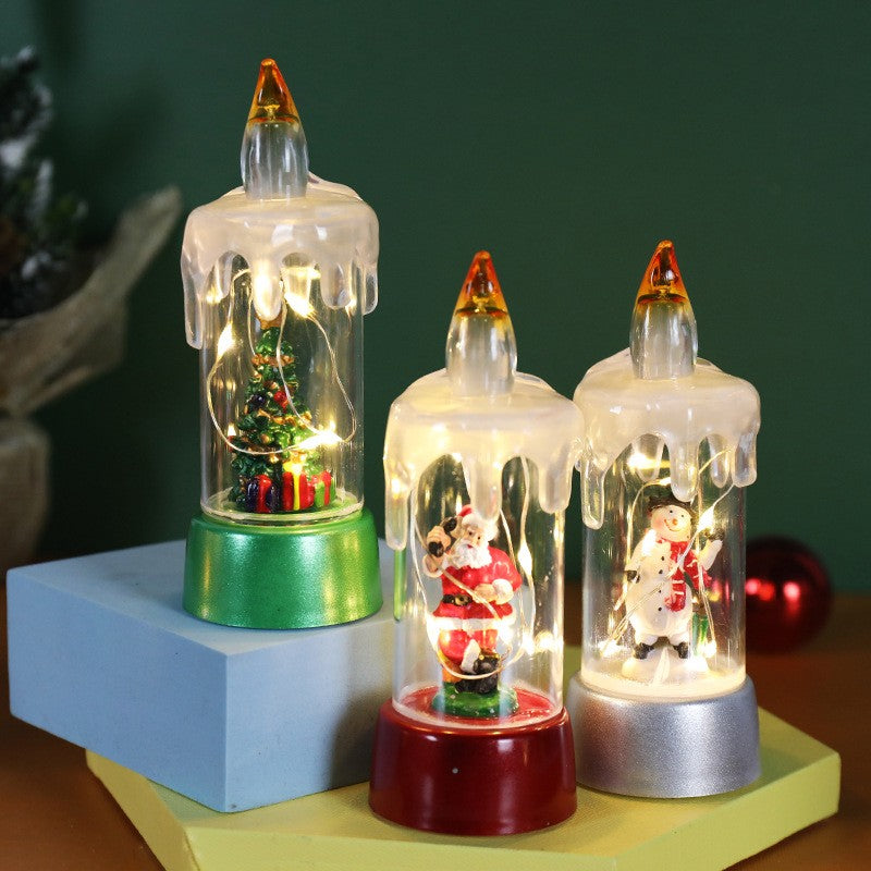 Decoratiune de Craciun tip Lumanare, Flippy, Lumanare de Cristal fara Fulgi de Zapada, Model Mos Craciun, Iluminare LED, 13 x 5 x 5 cm, Baza Rosie, Transparent