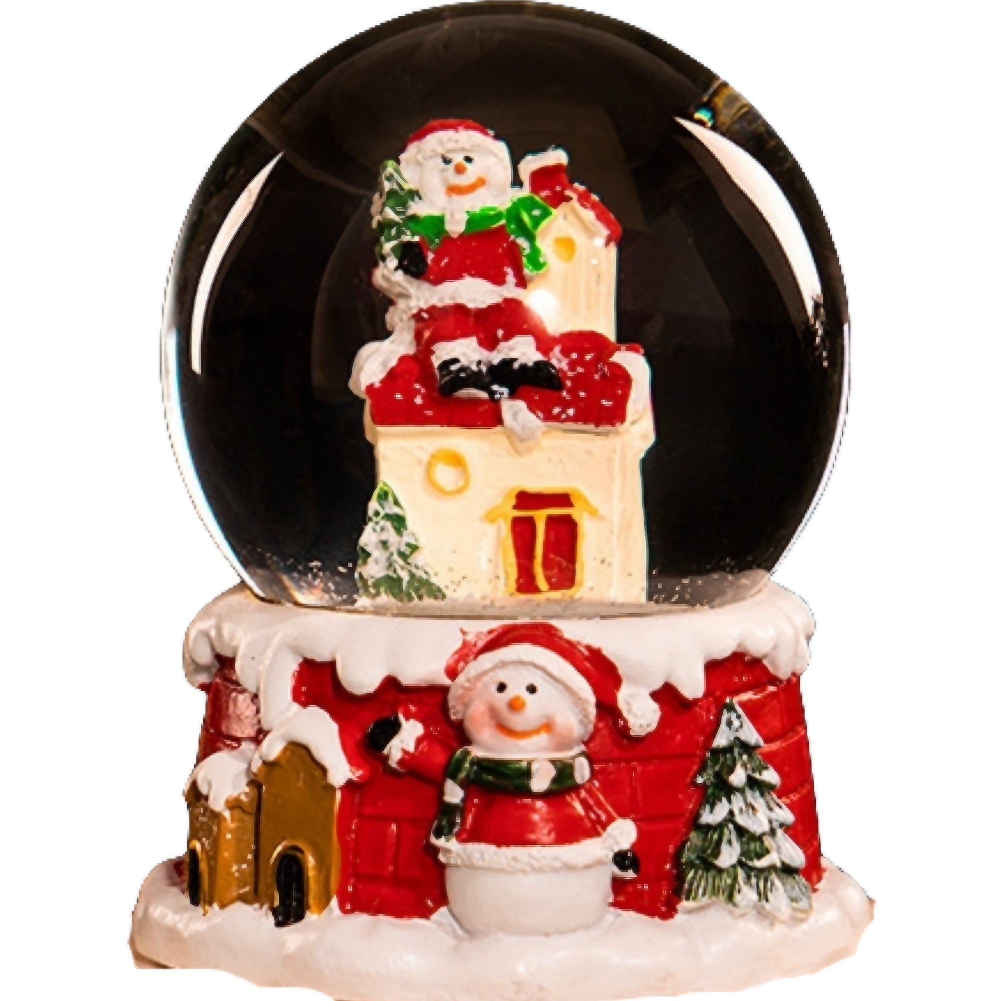 Decoratiune glob cu zapada Mos Craciun pe casa, diametru 4.5 cm, multicolor
