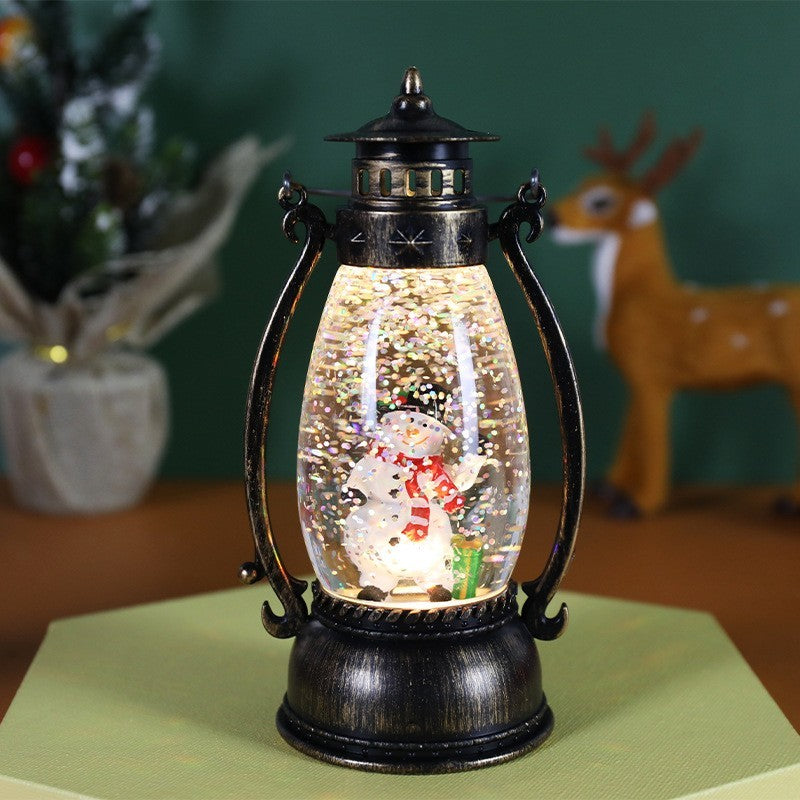 Decoratiune Luminoasa, Flippy, Felinar de Craciun, cu Lumina LED, Ornament Model Lampa cu Ulei Om de Zapada, cu Maner, 14x7x6 cm, Negru, Resigilat
