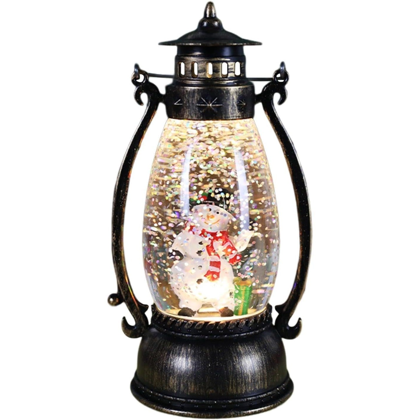 Decoratiune Luminoasa, Flippy, Felinar de Craciun, cu Lumina LED, Ornament Model Lampa cu Ulei Om de Zapada, cu Maner, 14x7x6 cm, Negru, Resigilat