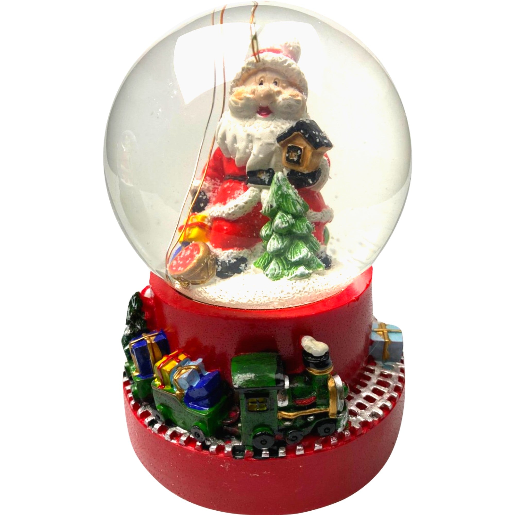 Decoratiune muzicala glob cu zapada, cu lumini si muzica, Mos Craciun, cu trenulet 13.5 cm, multicolor