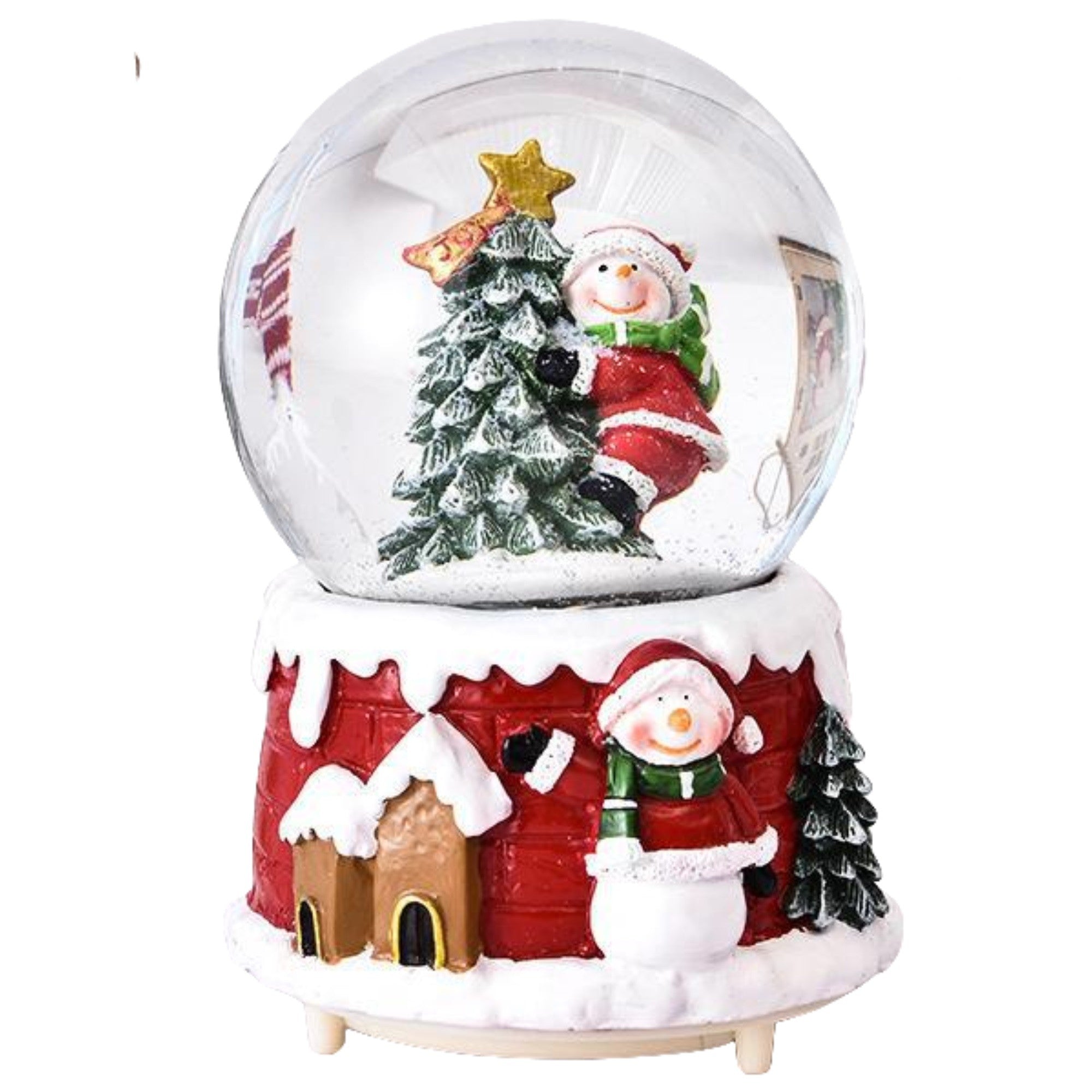 Decoratiune glob cu zapada Mos Craciun in brad, diametru 6.5 cm, multicolor