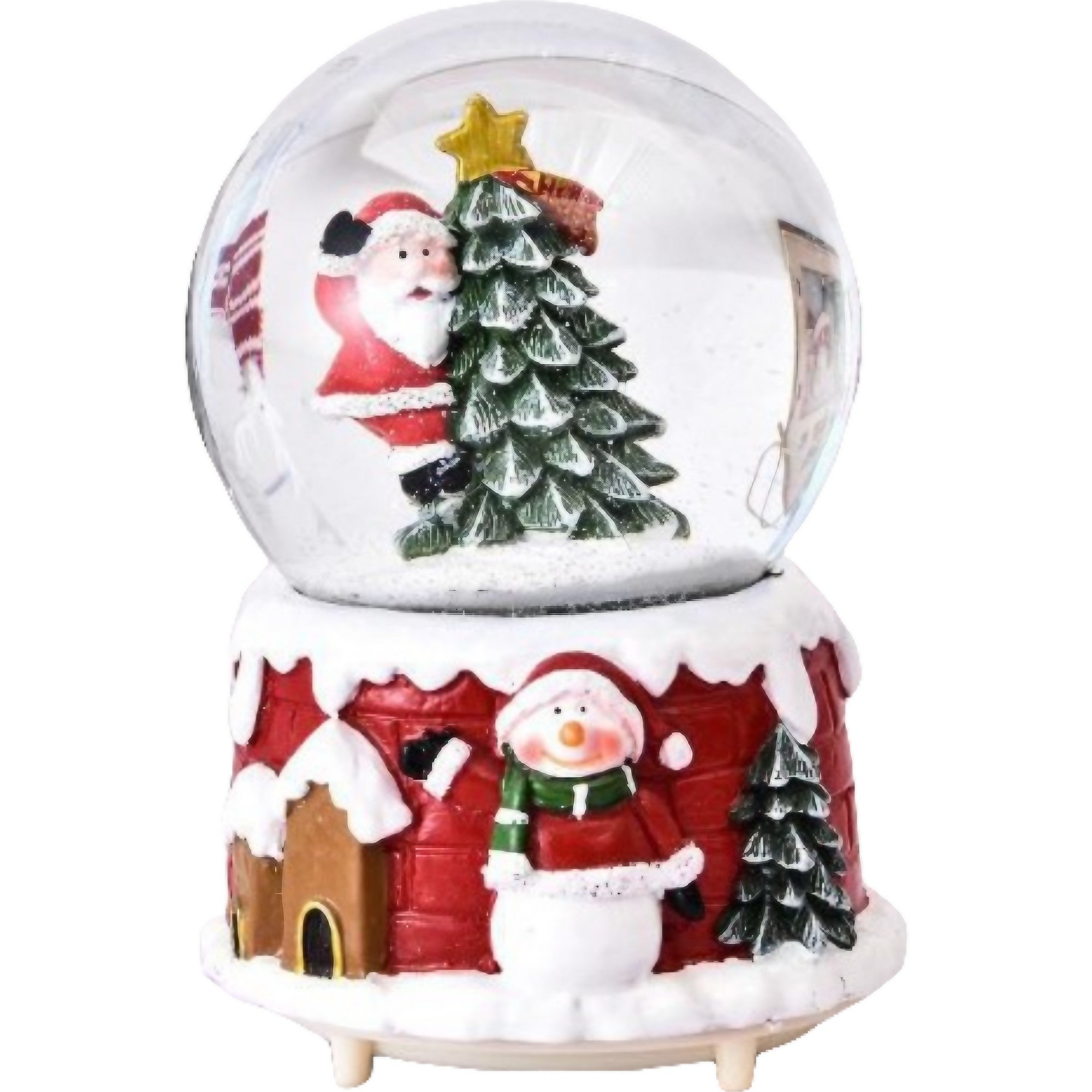 Decoratiune glob cu zapada Mos Craciun in brad, diametru 6.5 cm, multicolor