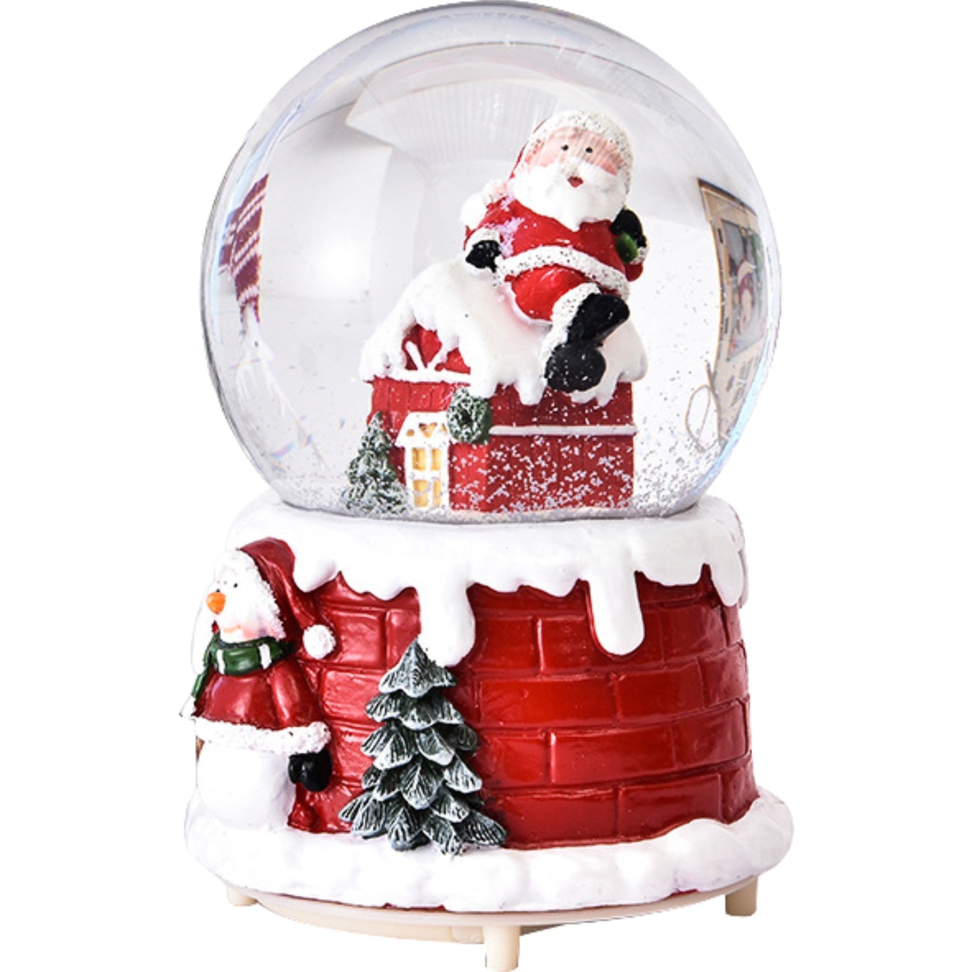 Decoratiune glob cu zapada Mos Craciun pe casa, model 2, diametru 6.5 cm, multicolor