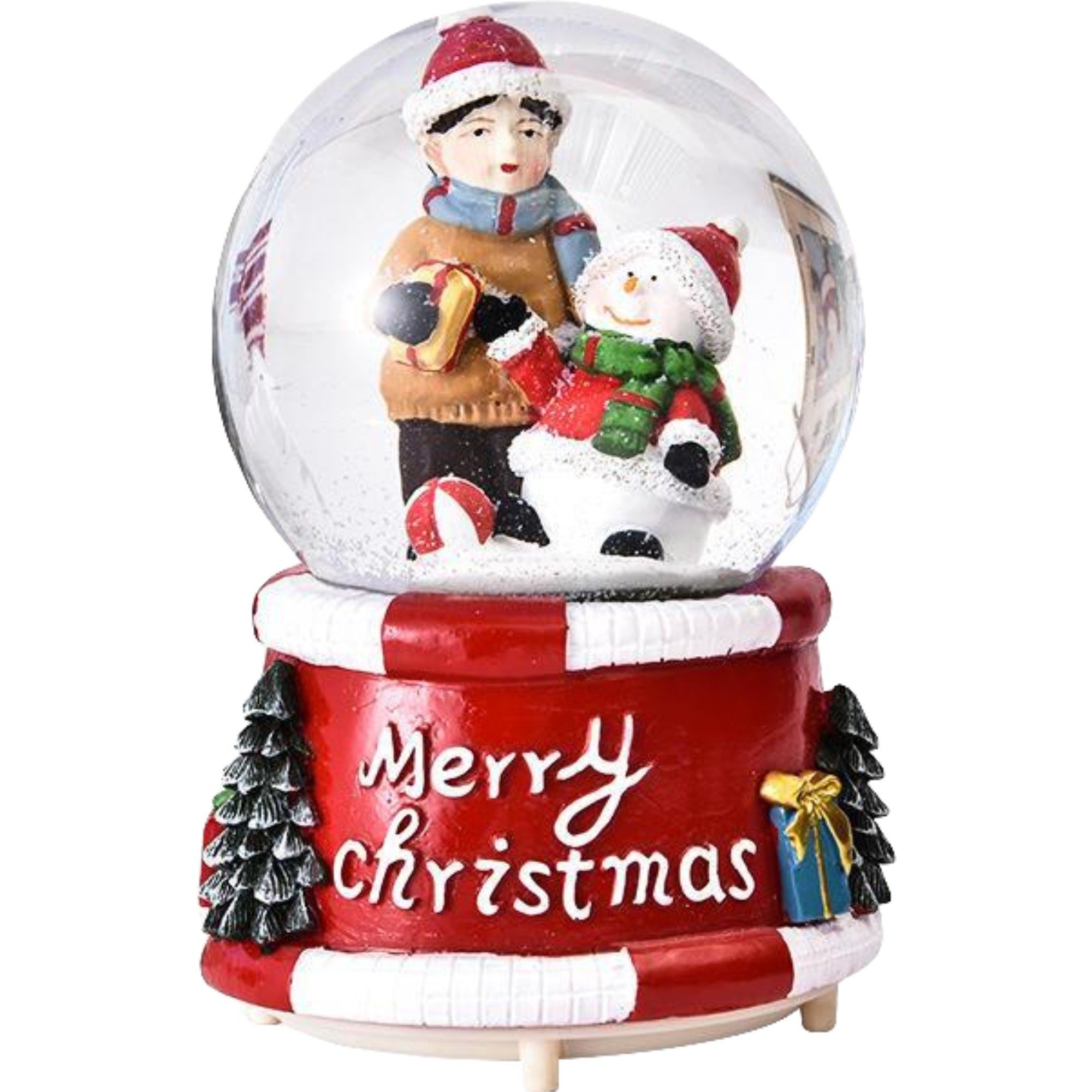 Decoratiune glob cu zapada Baiat si om de zapada, diametru 4.5 cm, multicolor