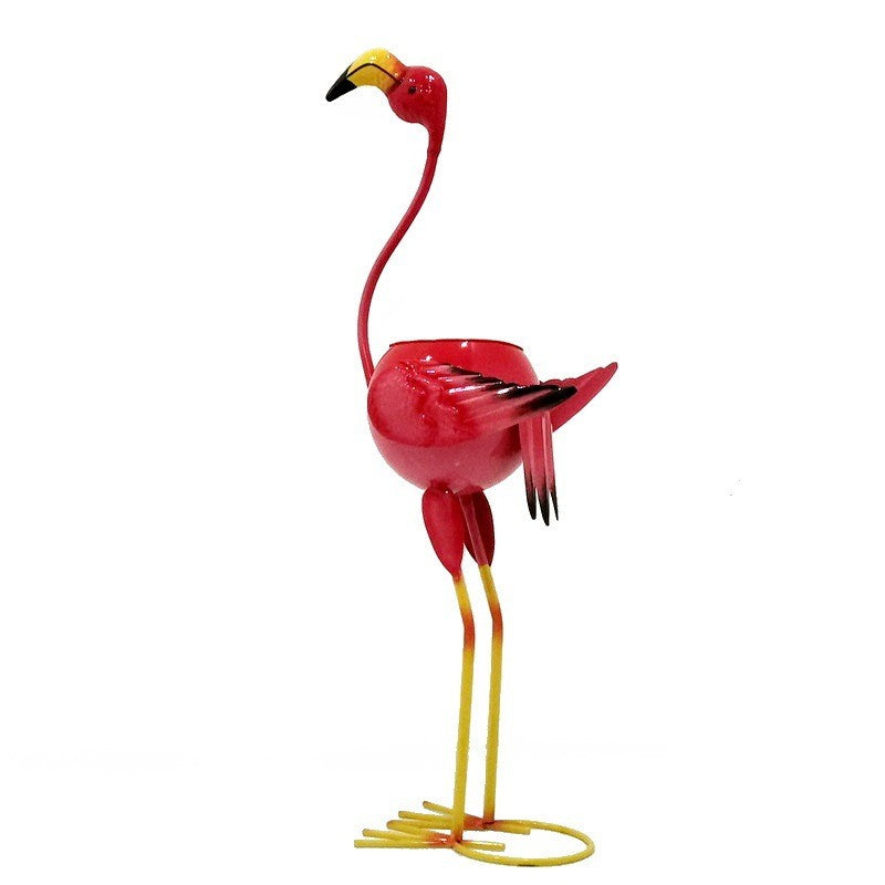 Decoratiune pentru Gradina, Flamingo pentru Gradina cu Suport pentru Plante Flori, Ornament de Ghiveci de Flori, Model Flamingo, din Fier, 73 x 34 x 22 cm, Roz