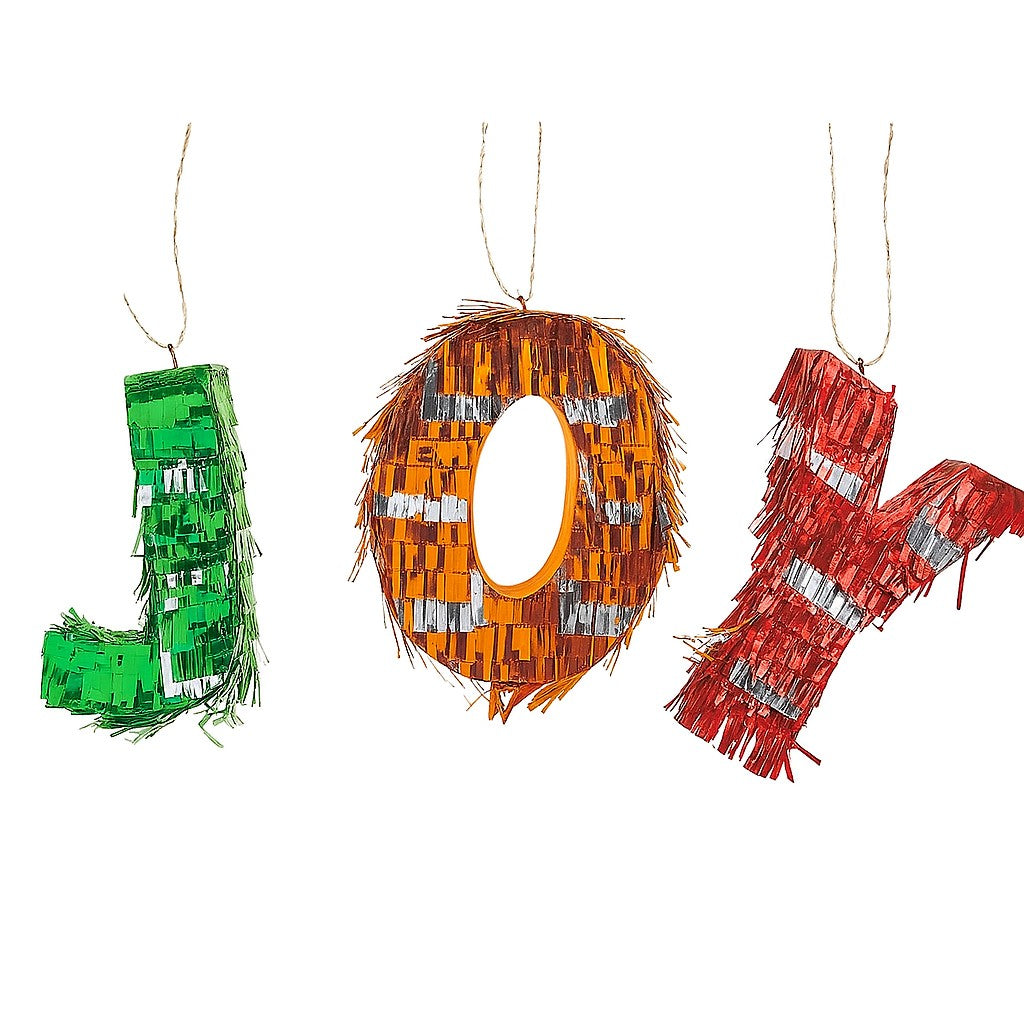Pinata Mini JOY, Flippy, Accesoriu pentru Petrecere Set 3 Bucati din Hartie Creponata si Carton, Pinata pentru Petreceri, 40 x 27 x 8 cm, Verde Portocaliu Rosu