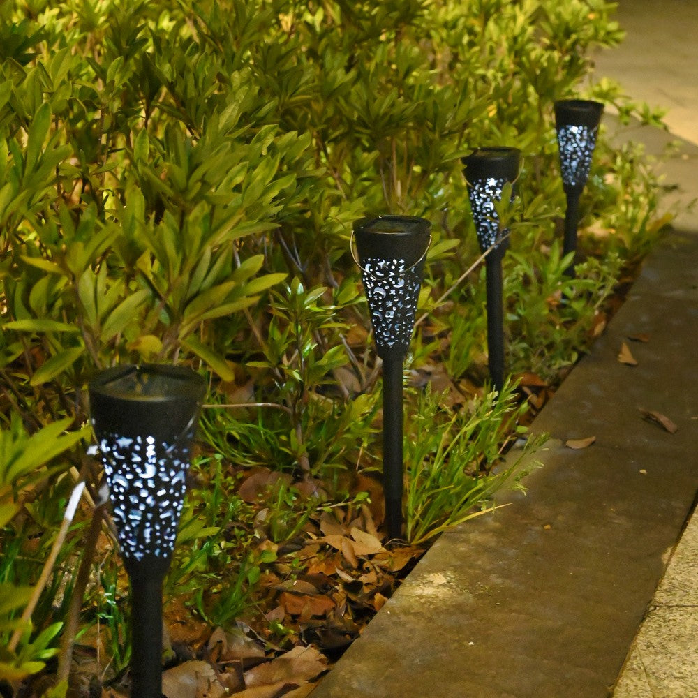 Set 12 Lampi Solare Led pentru Gradina, Tip Torta, 36 x 6.8 cm, Buton On-Off, Lumina Alb Rece, Negru
