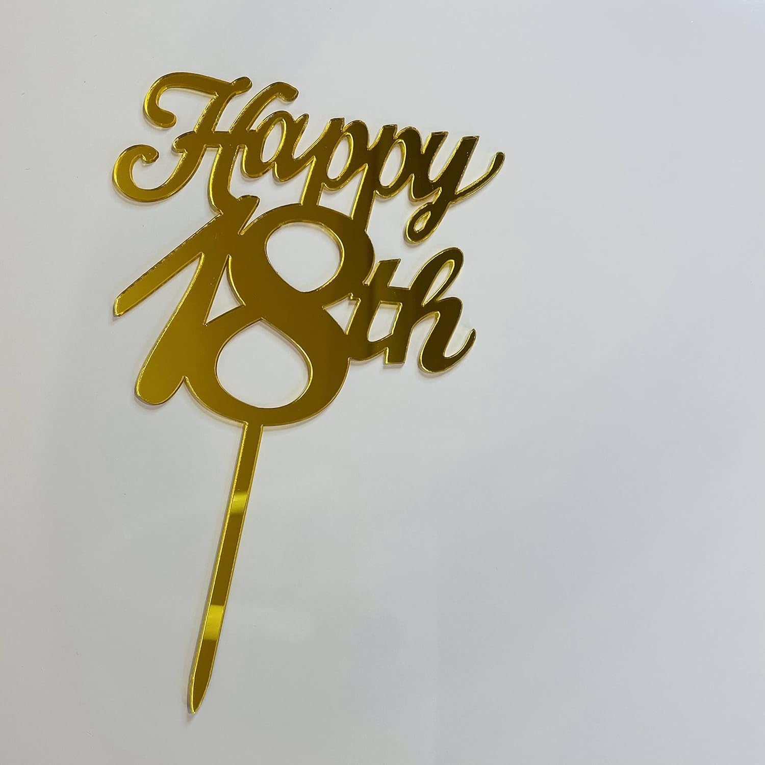 Decoratiune Topper pentru Tort, Model Happy18th, Dimensiuni 10 cm, Tematica Majorat, Auriu