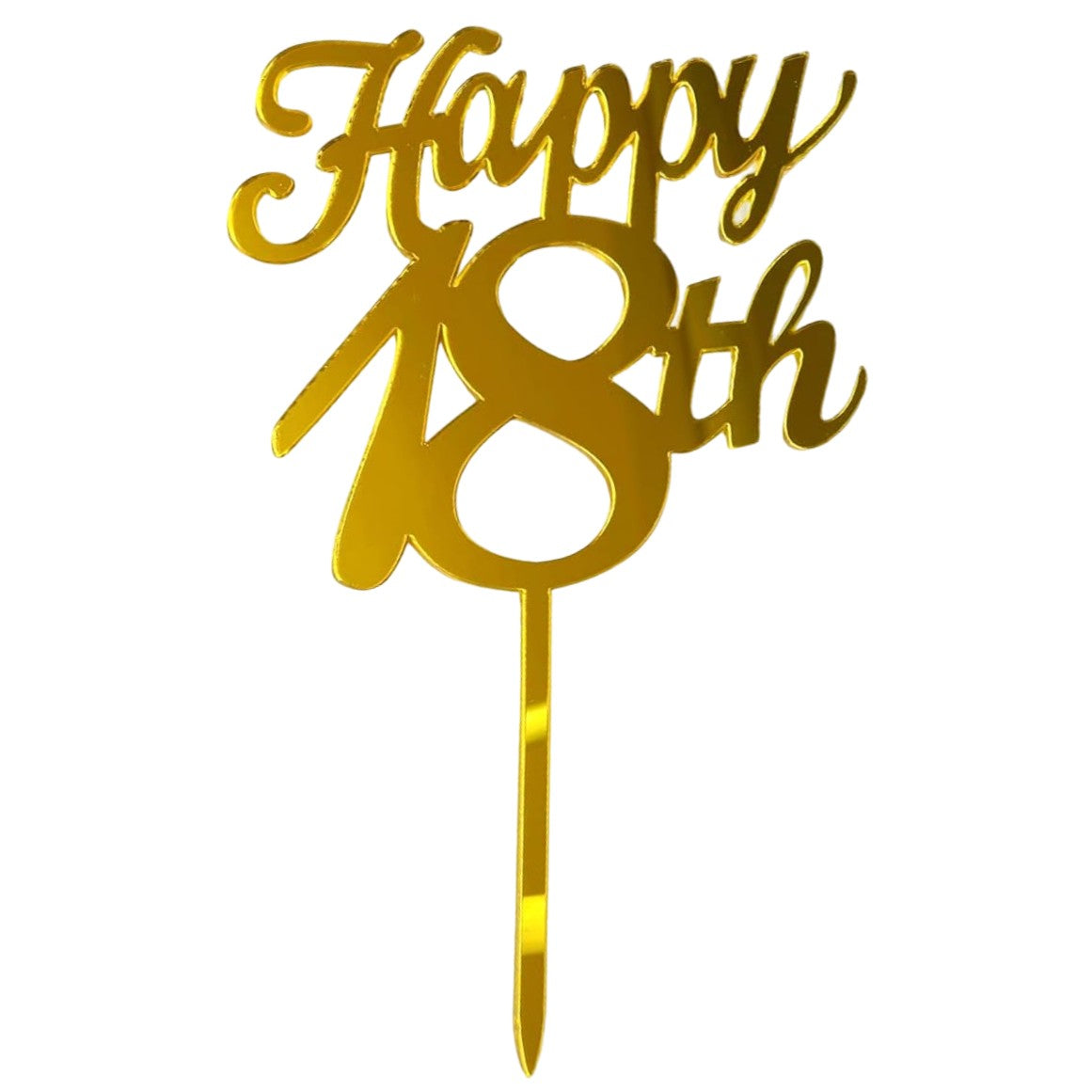 Decoratiune Topper pentru Tort, Model Happy18th, Dimensiuni 10 cm, Tematica Majorat, Auriu