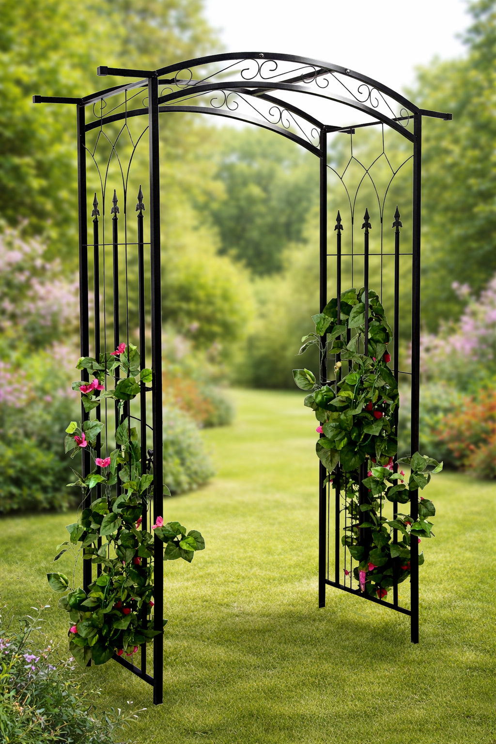 Pergola gradina metalica, suport plante cataratoare, 105x46x215 cm, negru