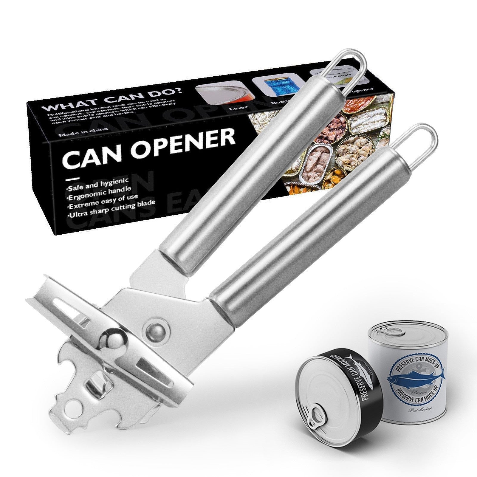 Deschizator conserve material inox, ergonomic, gri