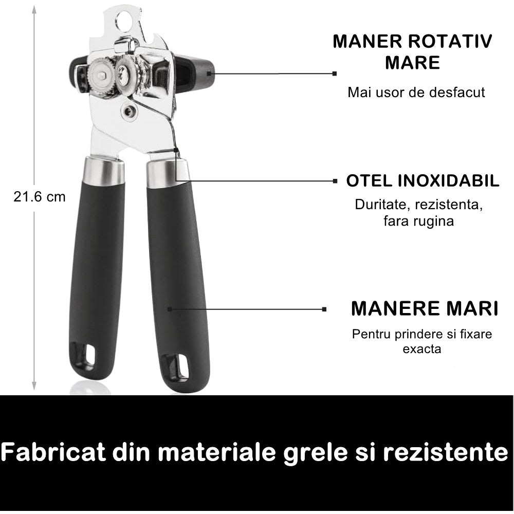 Desfacator de conserve multifunctional Otel inoxidabil, Maner antialunecare, ergonomic, rezistent la rugina, usor de utilizat, 21.6 x 6 cm, argintiu