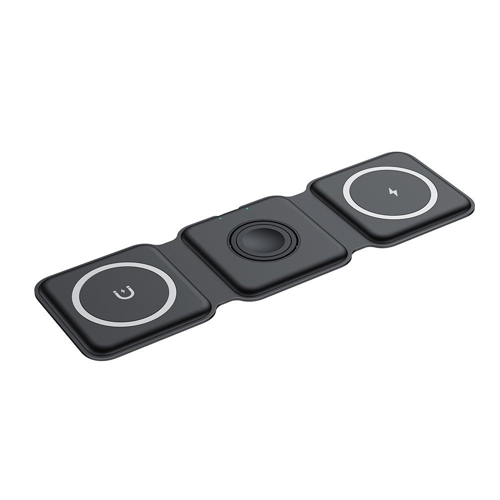 Incarcator Wireless Magnetic/Pliabil 3in1, Multifunctional de Birou, 15W, Compatibil cu iOS/Android, 25 x 7.5 x 1 cm, Negru
