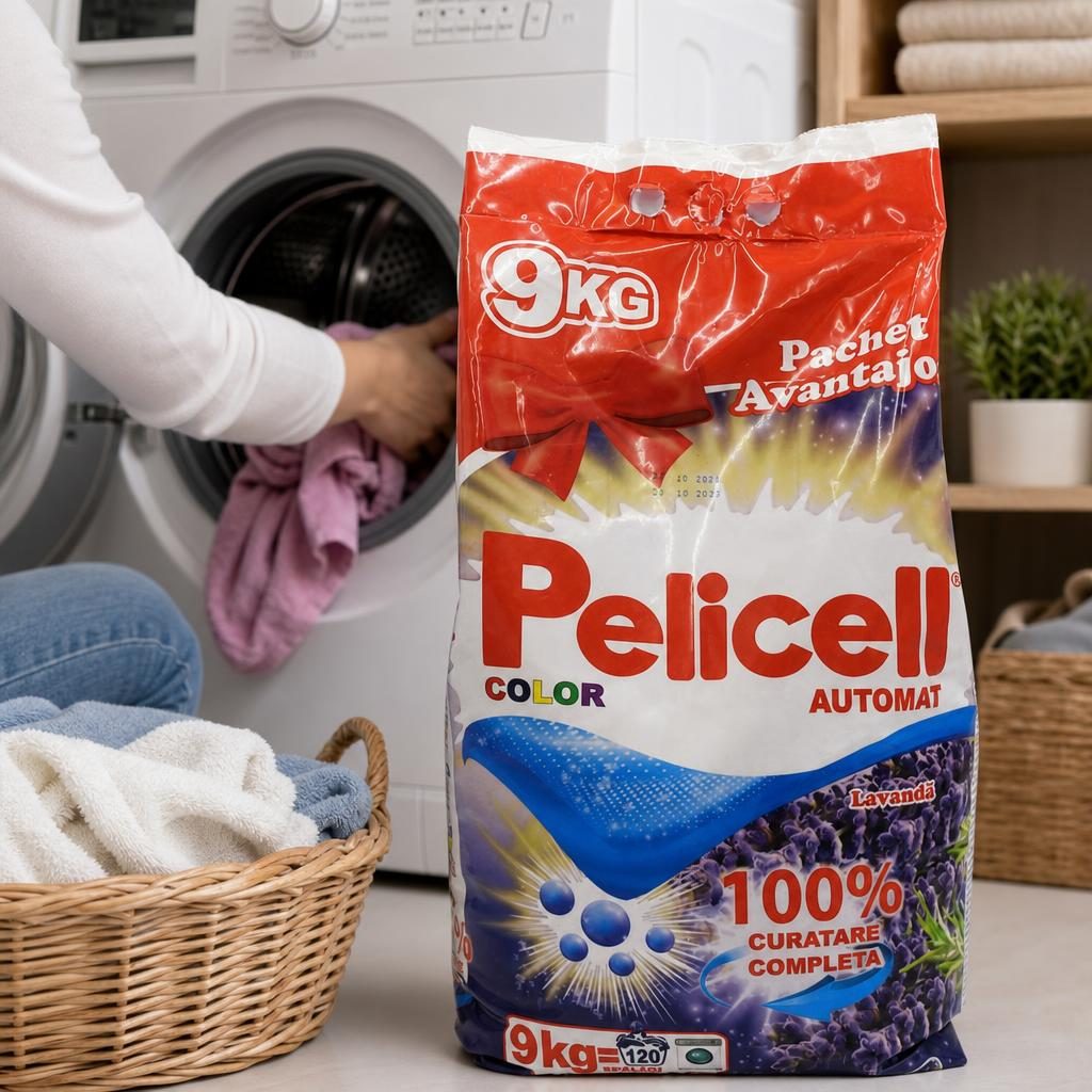 Detergent pentru Rufe Automat, Pelicell, 9 kg, Detergent pentru Haine Color, Aroma Lavanda, 120 spalari