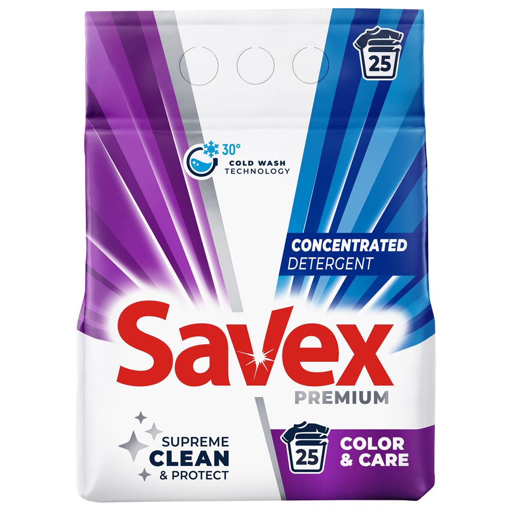 Detergent pentru Rufe Automat, Savex, 2 kg, pentru Haine Color, Care Brightness, 25 Spalari